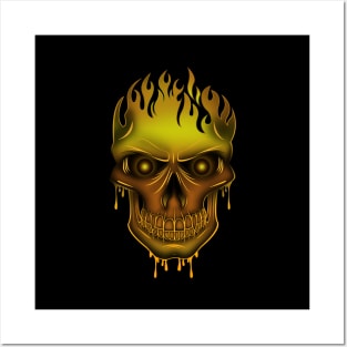 Flame Skull - Gold Posters and Art